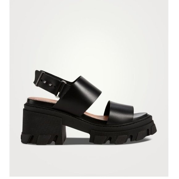 Ganni Shoes - Ganni Black Leather Chunky Lug Sole Sling Back Sandals 37